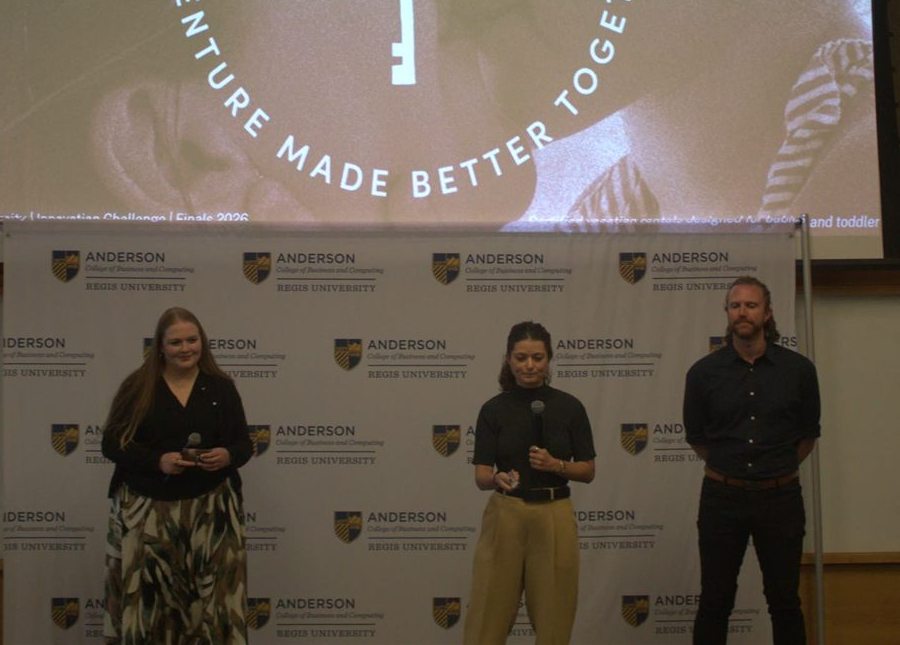 Emmie Heiserman, Lana McClure, and Chapin Griffith on the Innovation Challenge stage